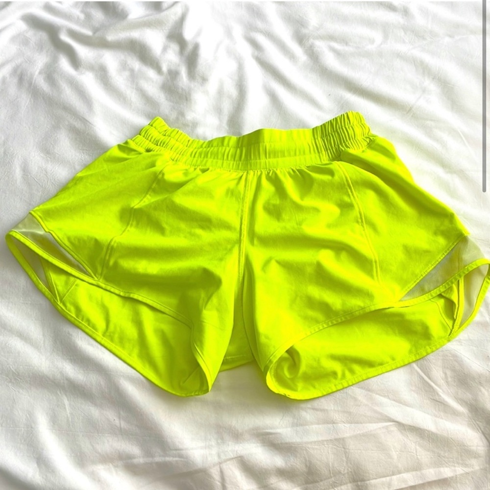 Neon lulu lemon hotty hot shorts size 6
